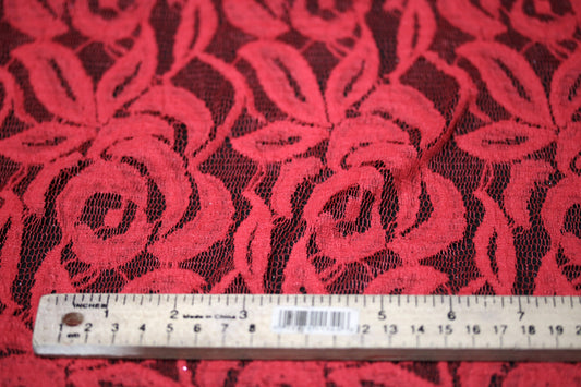 EMBROIDERED 3D FLORAL LACE ULTRA SOFT FABRIC RED 55" WIDE BY THE YARD