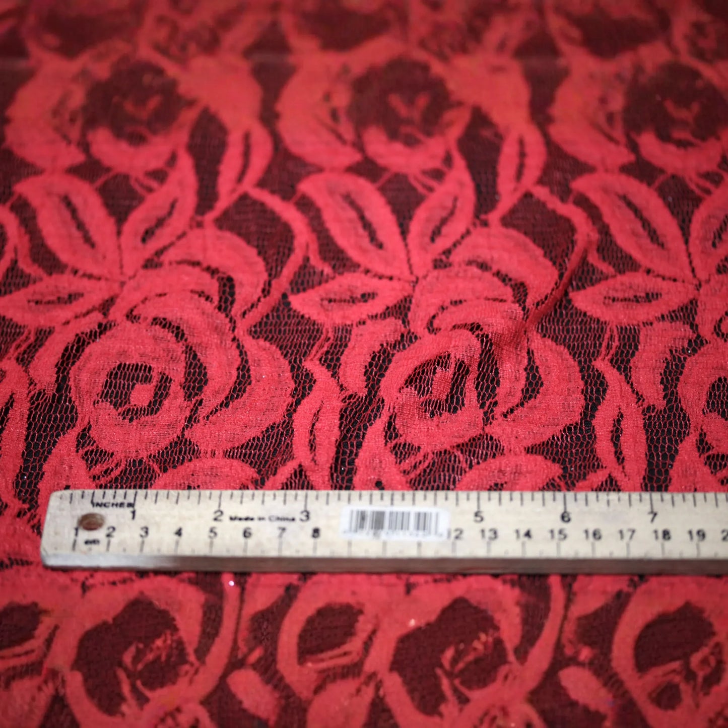 EMBROIDERED 3D FLORAL LACE ULTRA SOFT FABRIC RED 55" WIDE BY THE YARD