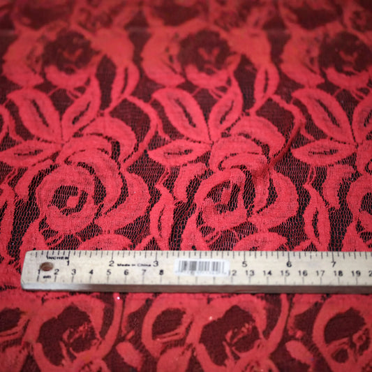 EMBROIDERED 3D FLORAL LACE ULTRA SOFT FABRIC RED 55" WIDE BY THE YARD