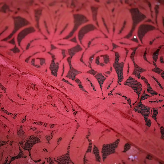 EMBROIDERED 3D FLORAL LACE ULTRA SOFT FABRIC RED 55" WIDE BY THE YARD