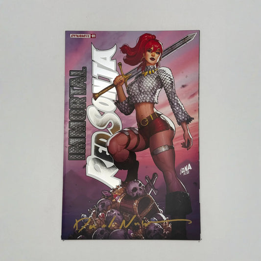 [SIGNED by David Nakayama] IMMORTAL RED SONJA #1 DAVID NAKAYAMA EXCLUSIVE FOIL STAMPED LOGO VAR (11/30/2022)