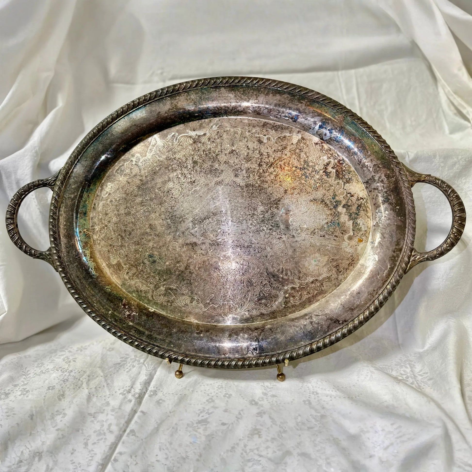 Vintage Silver Oval Serving Tray