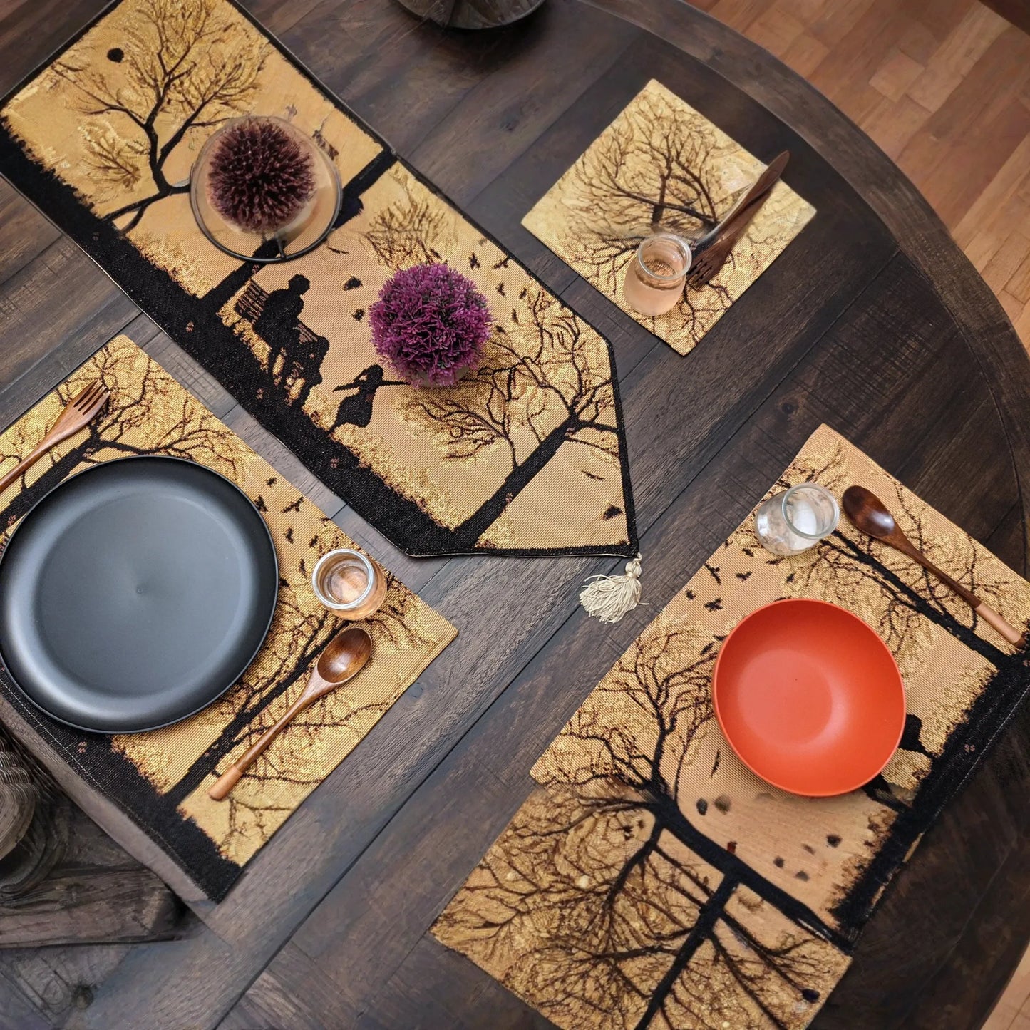 DaDalogy Bedding Set of 4 Pieces Autumn Birds Blessing Tapestry Dining Placemats 13” x 19” (Halloween)
