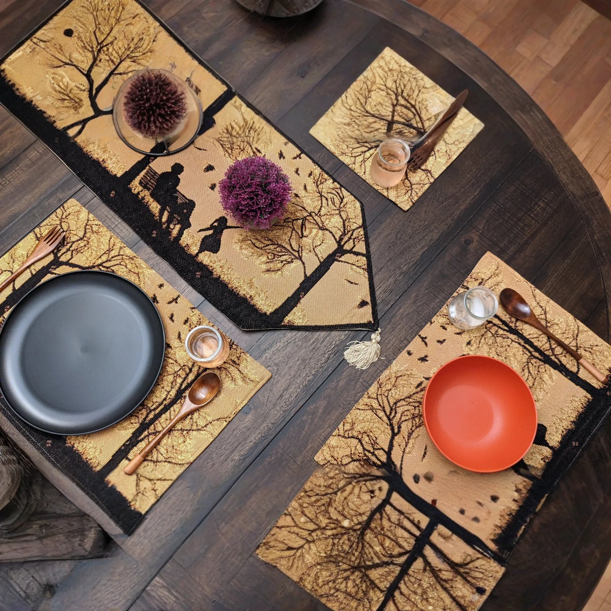 DaDalogy Bedding Set of 4 Pieces Autumn Birds Blessing Tapestry Dining Placemats 13” x 19” (Halloween)