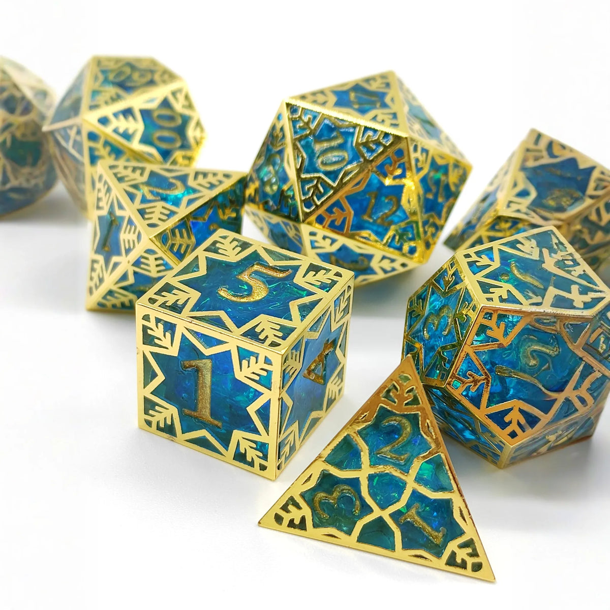 Gilded Permafrost Forged in Frost Dice Set (Resin Dice Encased in Metal)