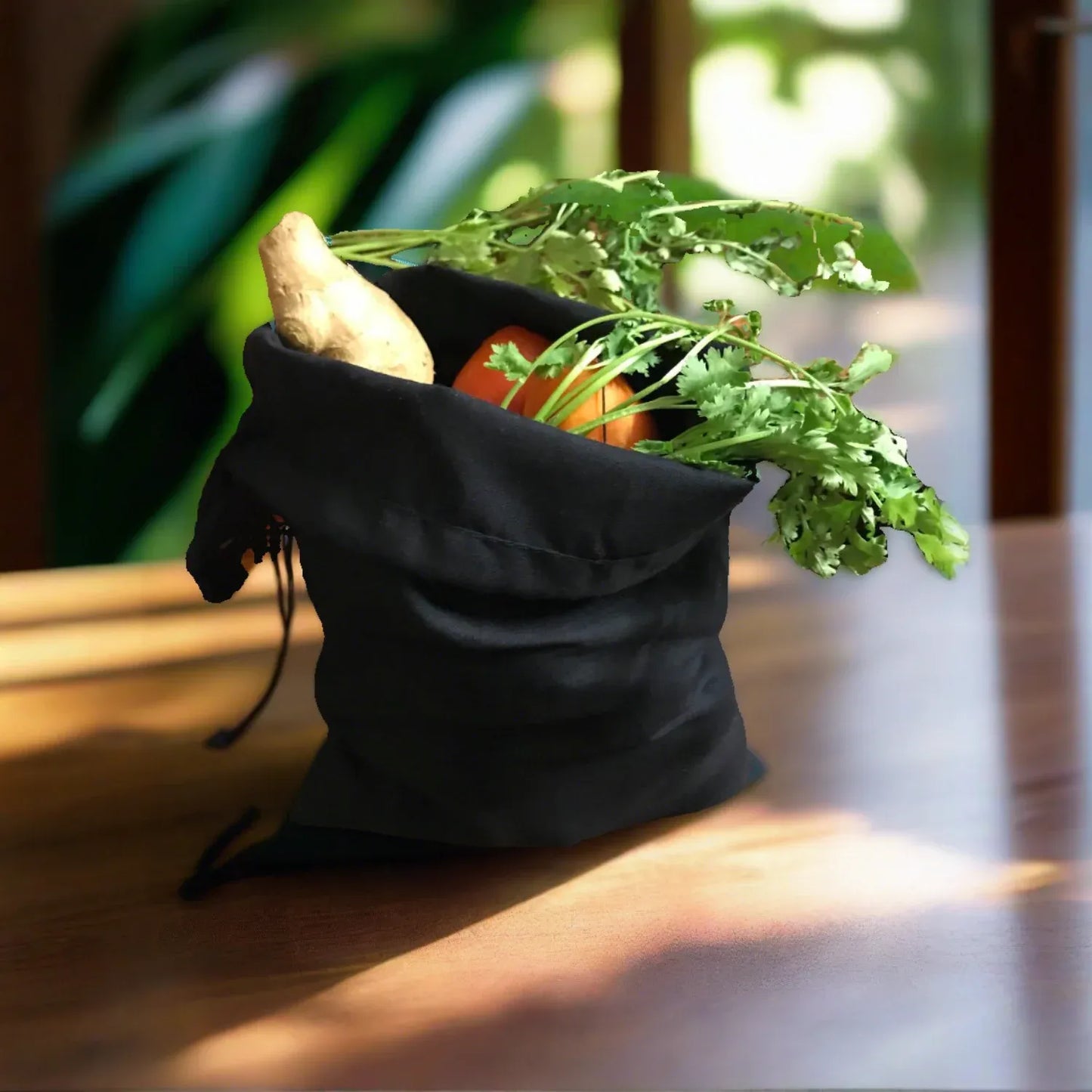 12x16 Inches Reusable Eco-Friendly Cotton Single Drawstring Bags Black Color