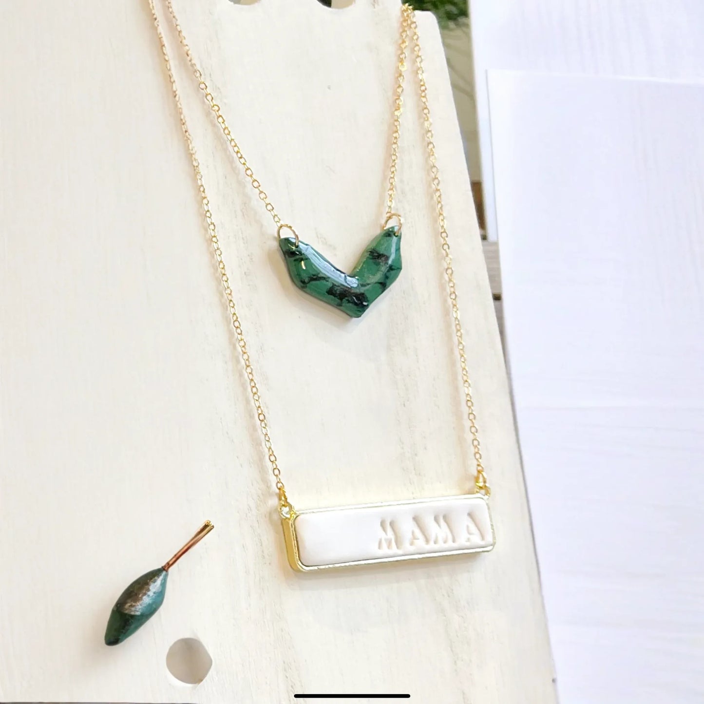 Green Marble "V" Necklace