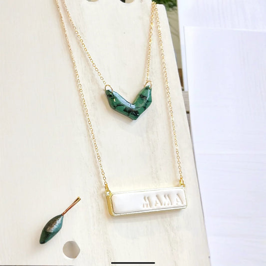 Green Marble "V" Necklace