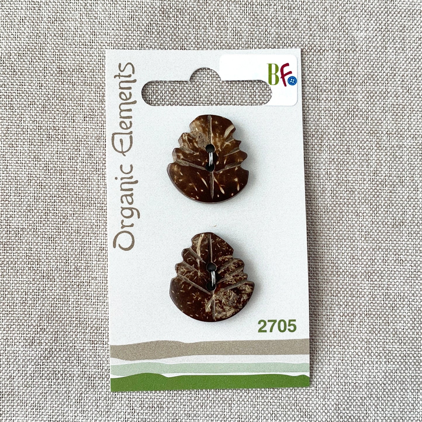 Coconut Leaf - Organic Elements - 2 Hole - 22mm - Brown