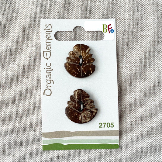 Coconut Leaf - Organic Elements - 2 Hole - 22mm - Brown