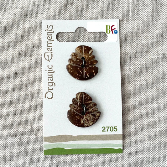Coconut Leaf - Organic Elements - 2 Hole - 22mm - Brown