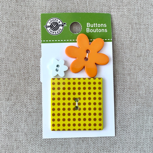 Field of Flowers - Loops and Threads - 2 Hole - Assorted Sizes - Yellow Orange White