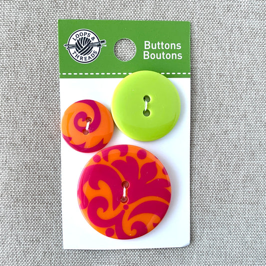 Damask Bright - Loops and Threads - 2 Hole - Assorted Sizes - Orange Pink Green