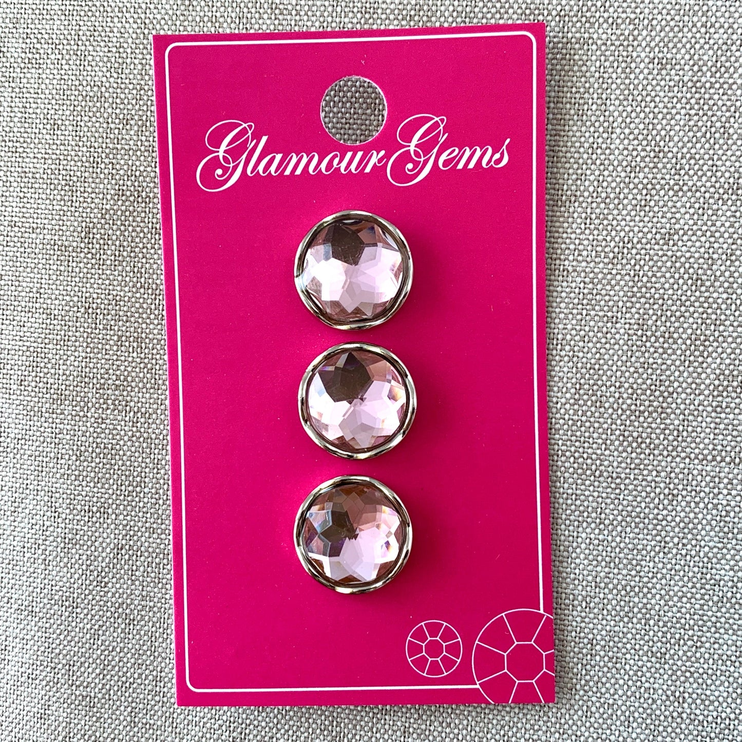 5231 - Glamour Gems - Shank Buttons - 16mm - Silver Pink Gem