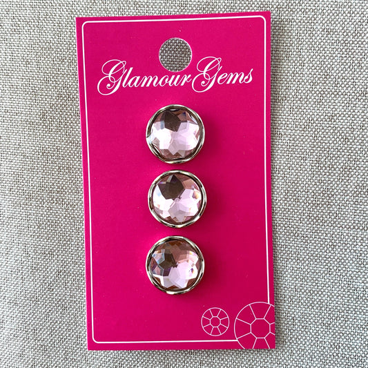 5231 - Glamour Gems - Shank Buttons - 16mm - Silver Pink Gem