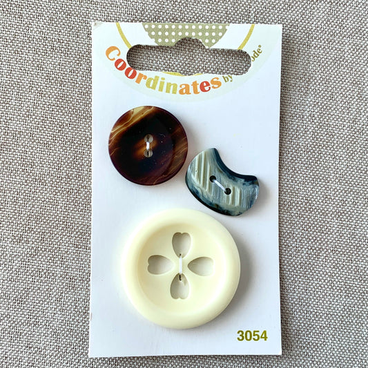 3054 - Coordinates - 2 Hole - Assorted Sizes - Brown, Grey, Ivory
