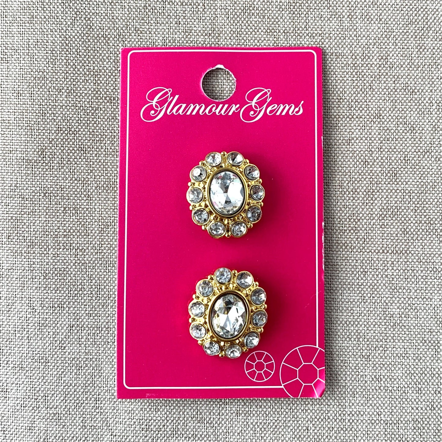 5203 Gold Oval - Glamour Gems - Shank Button - 22mm - Gold Clear
