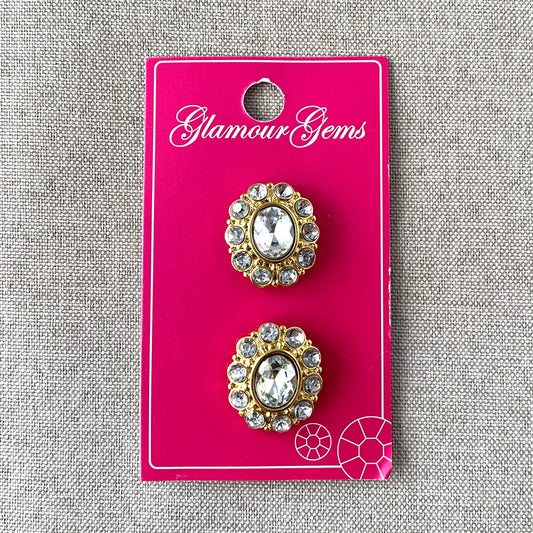 5203 Gold Oval - Glamour Gems - Shank Button - 22mm - Gold Clear