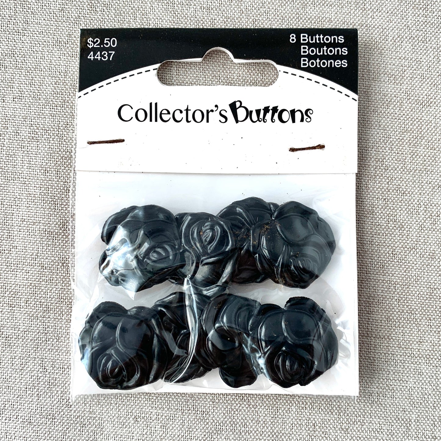4437 Roses - Collectors Buttons - 1 Hole Shank Button - 23mm - Black
