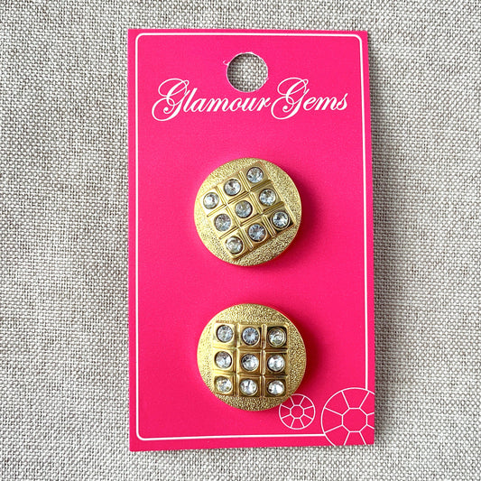 5226 Gold Gem Square - Glamour Gems - Shank Button - 22mm - Gold Clear