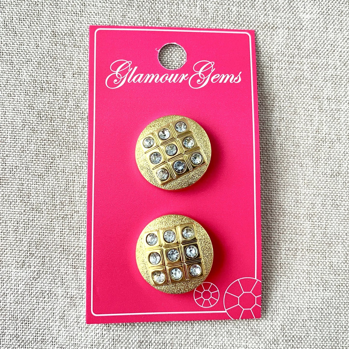5226 Gold Gem Square - Glamour Gems - Shank Button - 22mm - Gold Clear