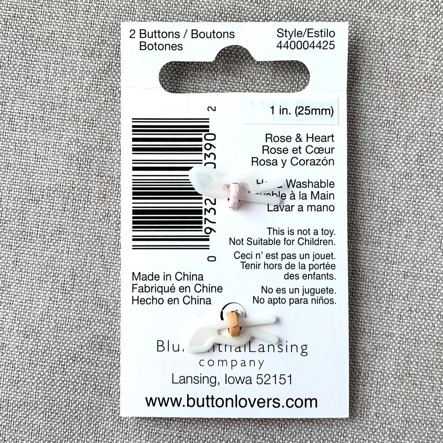 4425 Rose and Heart - Collectors Buttons - 1 Hole Shank Buttons - 25mm - Pink Gold Black