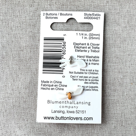 4421 Elephant and Clover - Collectors Buttons - 1 Hole Shank Buttons - Assorted Sizes - Silver Gold Green