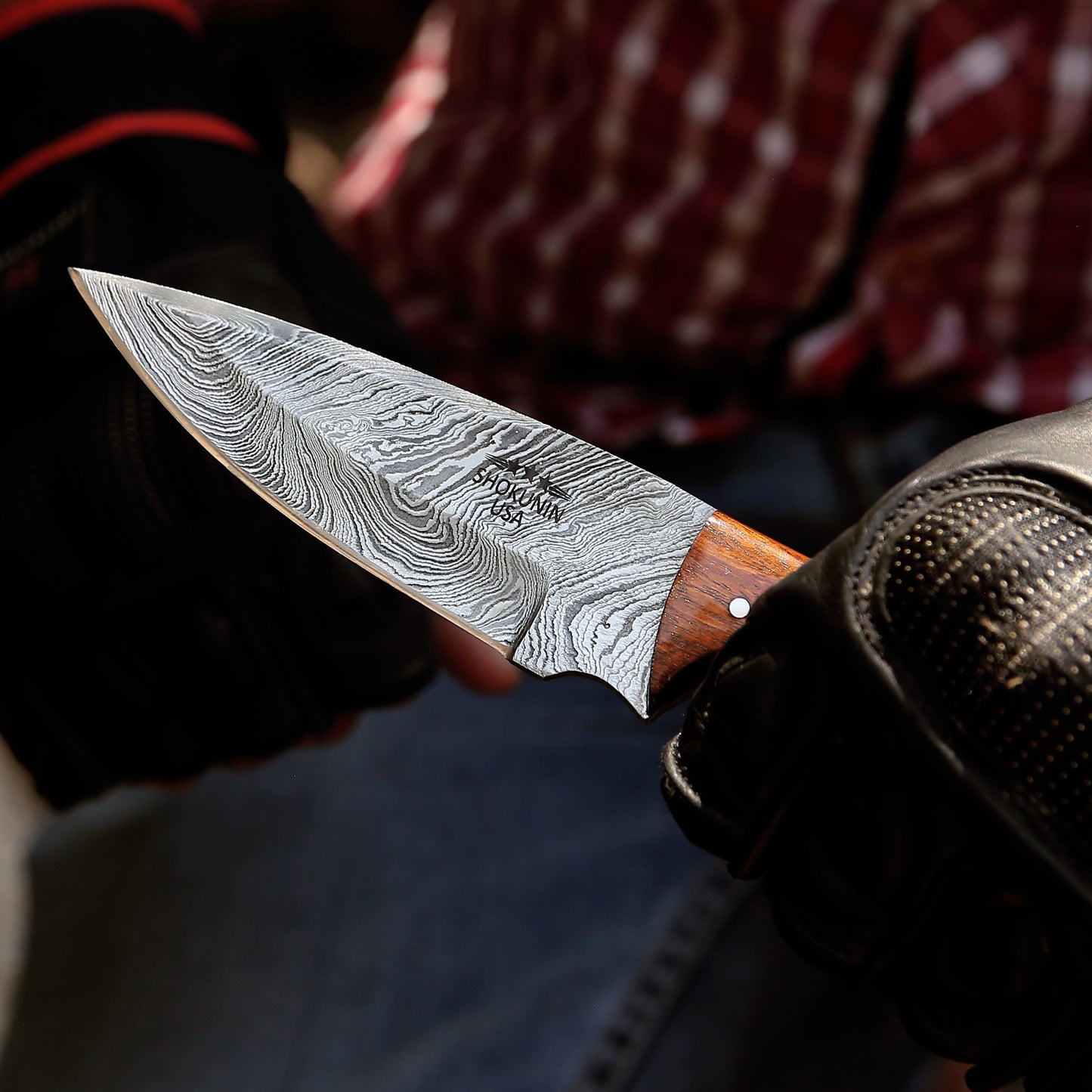 Starlight Damascus Hunting Knife with Exotic Rosewood & Ram Horn Handle