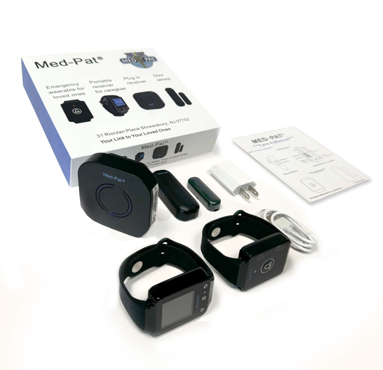 Med-Pat CARE-4 Caregiver Pager System | Wearable Touchscreen Receiver, Waterproof Emergency Button & Door Sensor – 24/7 Safety Kit