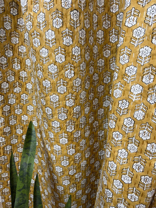 Amber Harvest Block Print Cotton Kantha Quilt