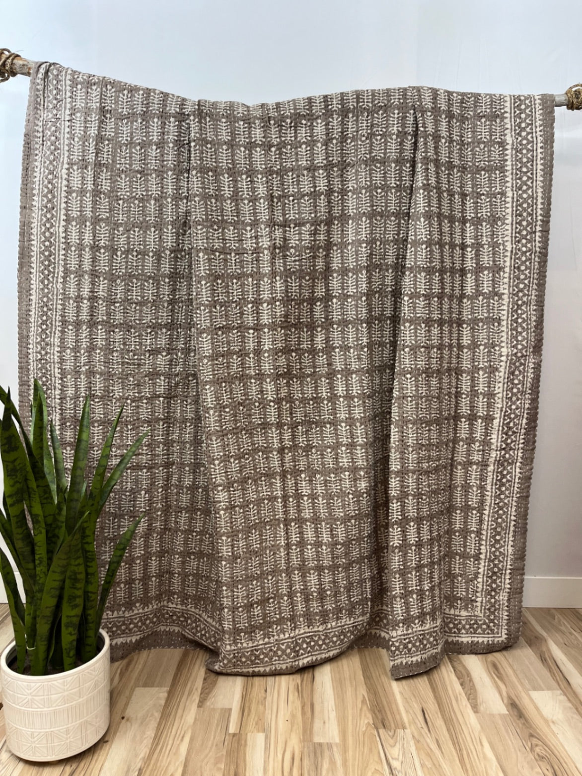 Sundari Sandstorm Block Print Cotton Kantha Quilt