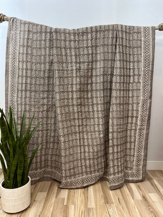 Sundari Sandstorm Block Print Cotton Kantha Quilt