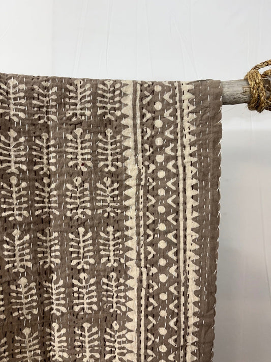 Sundari Sandstorm Block Print Cotton Kantha Quilt