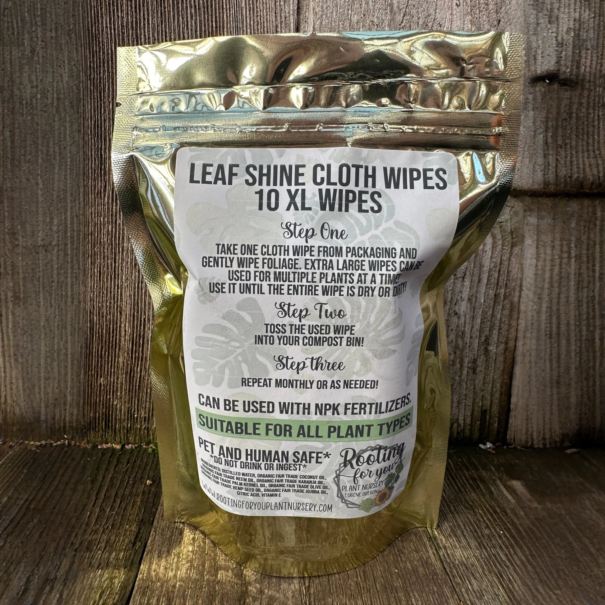 Leaf Shine Cloth Wipes Natural & Organic - Oregon Licensed Nursery