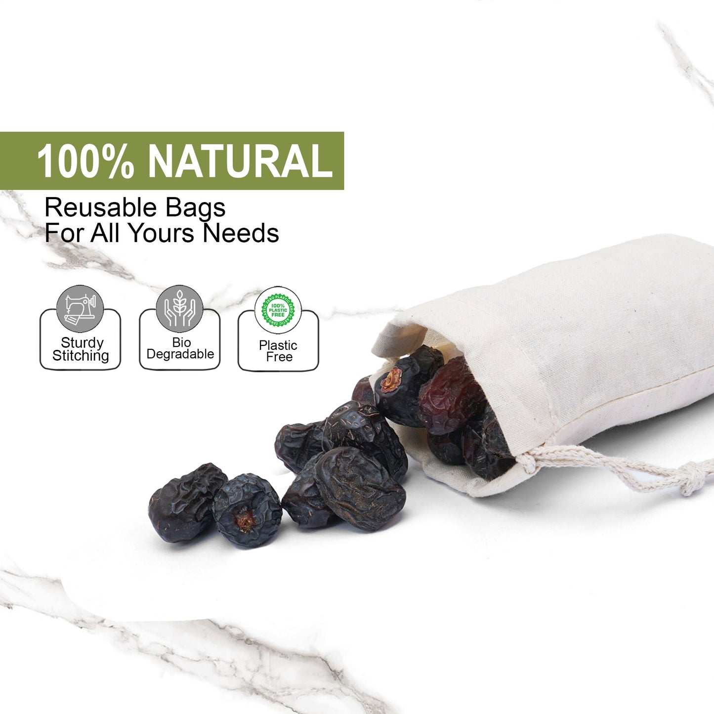 8x10 Inches Reusable Eco-Friendly Cotton Double Drawstring Bags Natural Color