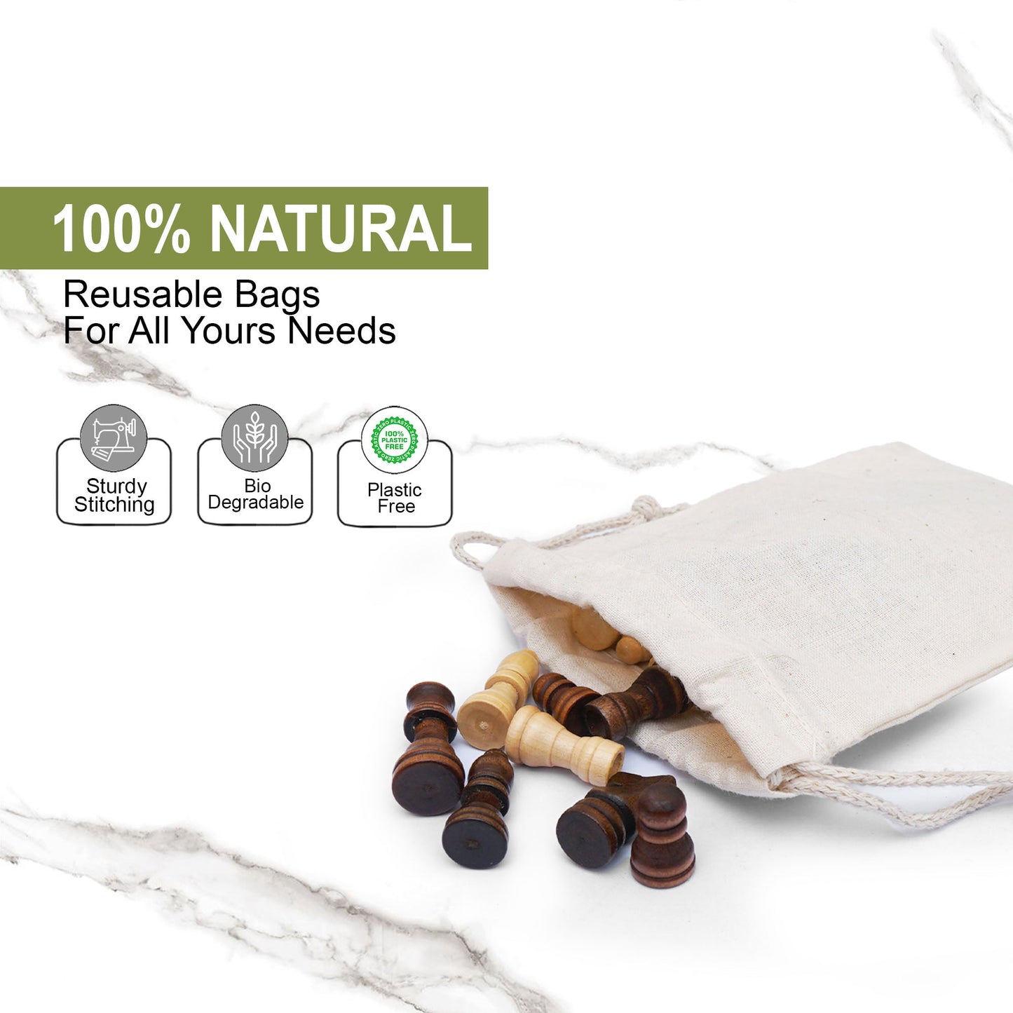 14x17 Inches Reusable Eco-Friendly Cotton Double Drawstring Bags Natural Color