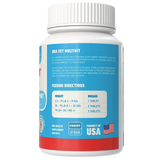 UBAVET Immune Support Daily Multi-Vitamin & Mineral Tablets for Dogs – 90 ct
