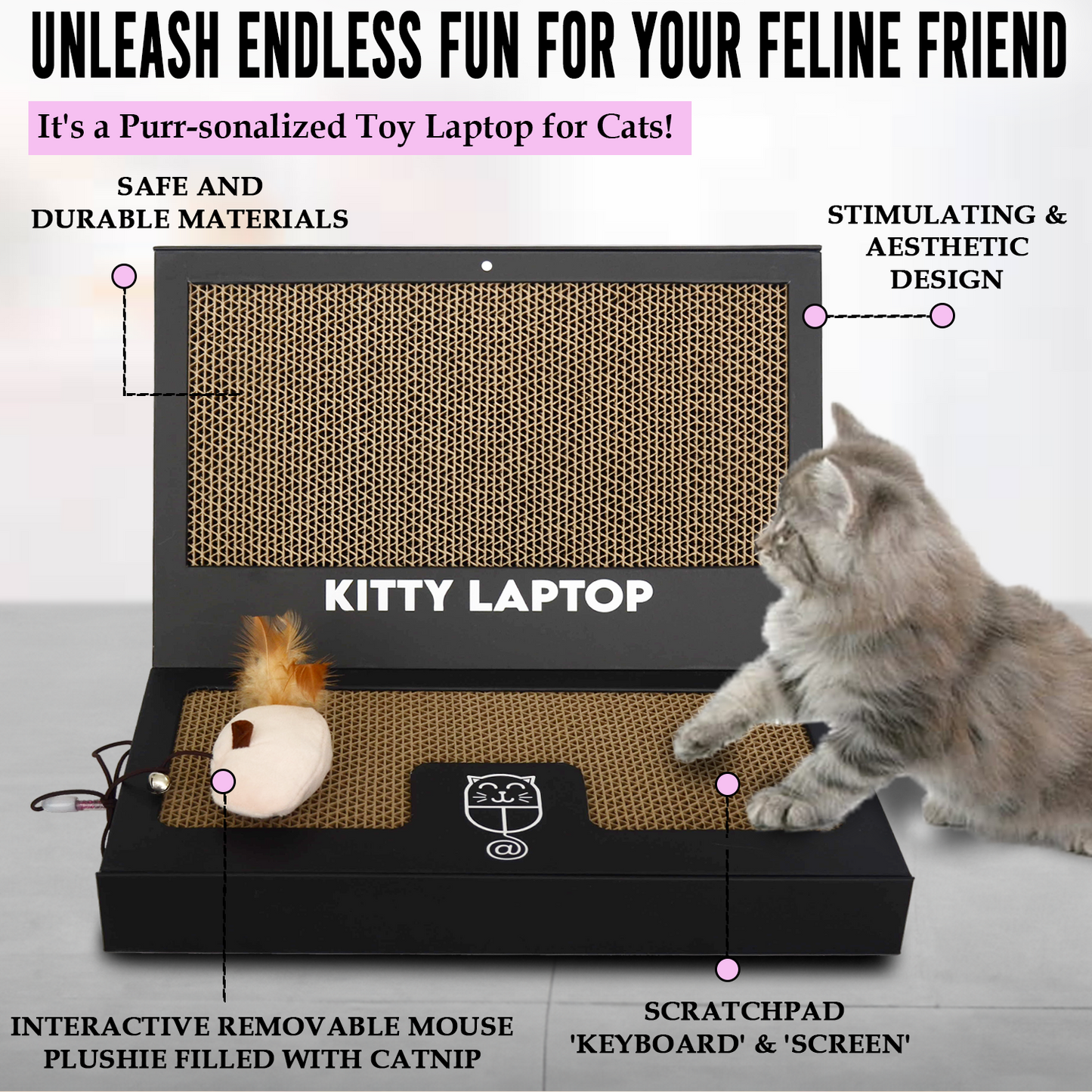 Kitty Laptop - Cat Scratchpad Laptop Toy with Catnip-filled Mouse