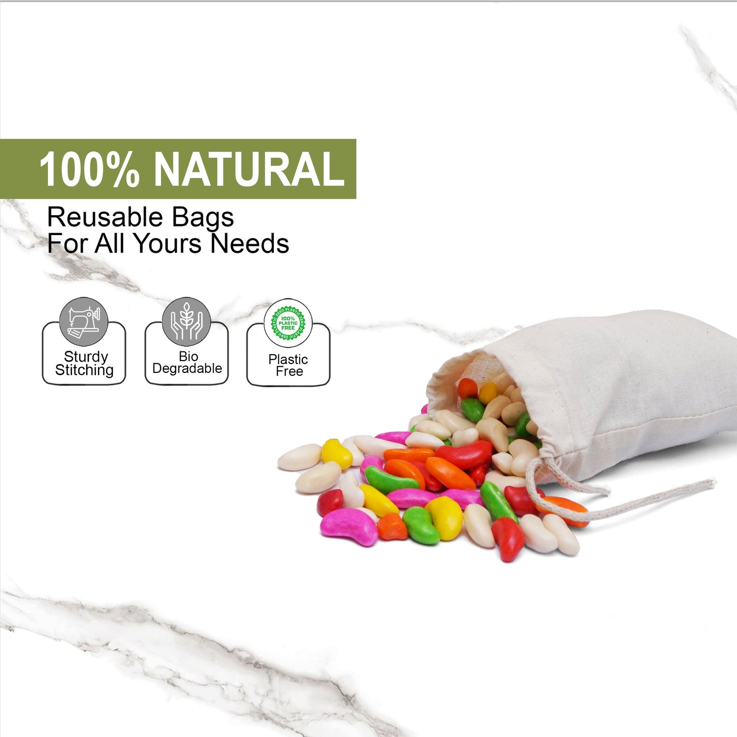 4x6 Inches Reusable Eco-Friendly Cotton Single Drawstring Bags Natural Color