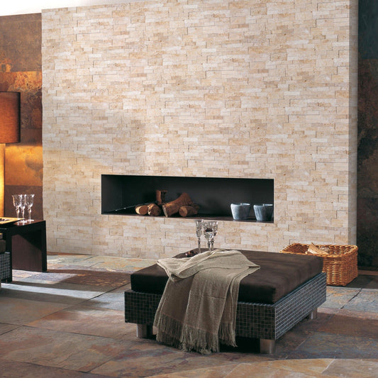 Ivory Ledger 3D Panel 6"x24" Natural Travertine Wall Tile - Full Truckload