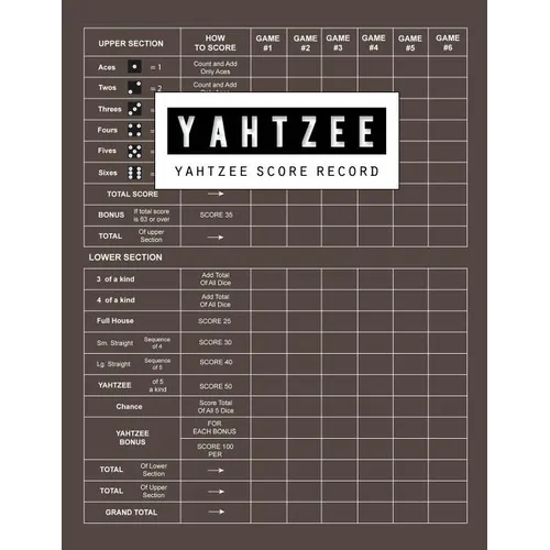 Yahtzee Score Record: Yahtzee Games Record Score, Scoresheet Keeper Notebook, Yahtzee Score Sheet, Yahtzee Score Card, Write in the Player N