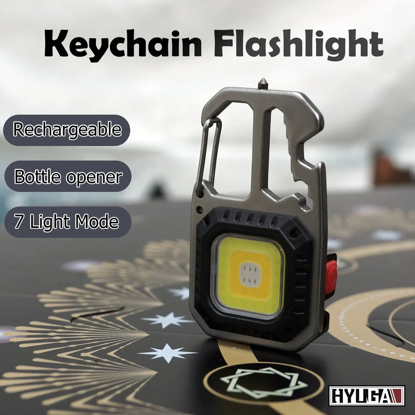 Mini Keychain COB Light 1000 Lumens Super Bright LED Rechargeable Flashlight as Outdoor Flashlight, Bottle Opener, Emergency Light, Screwdriver, Window Breaker (Pack of 1)