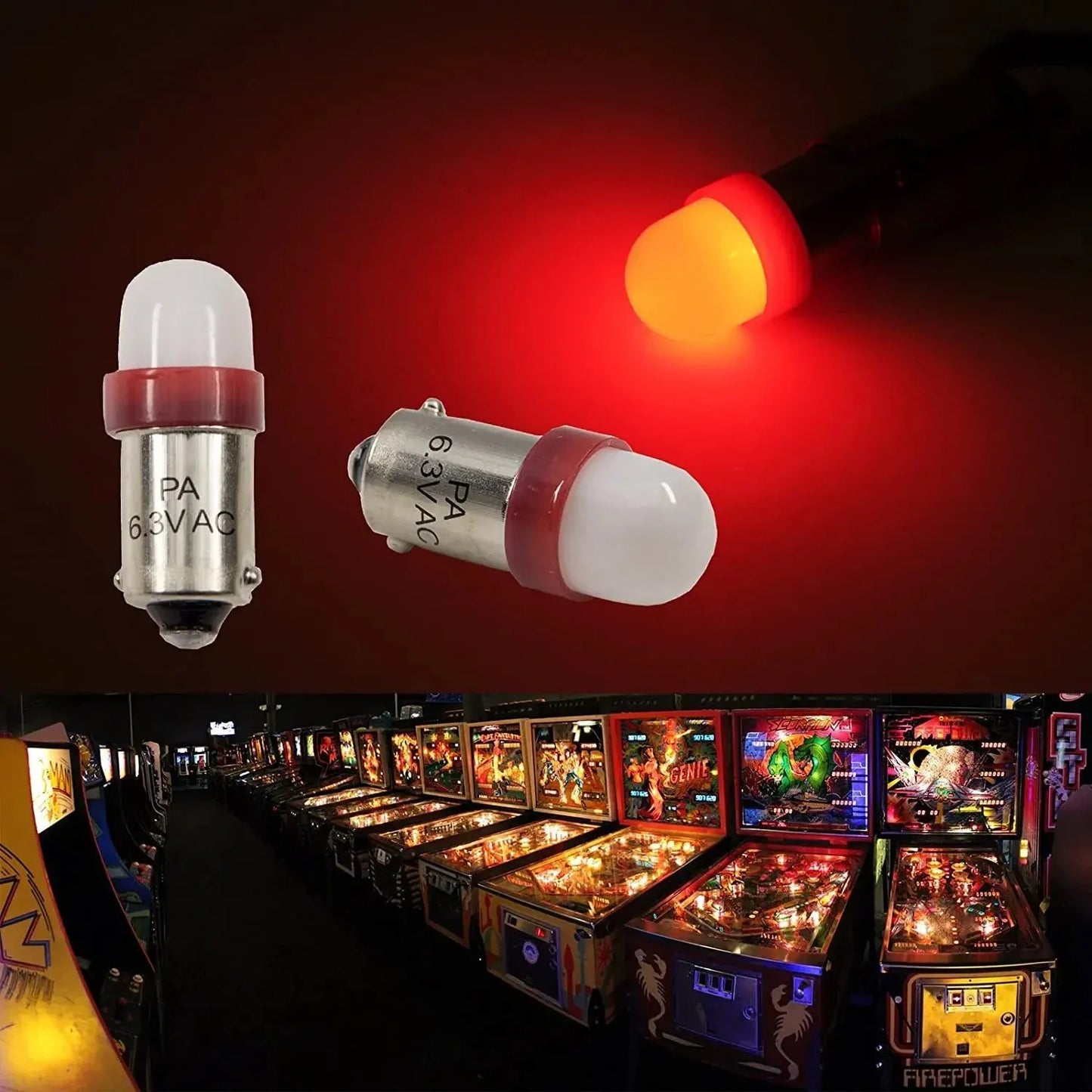 LED Bayonet Frosted Arcade Pinball Machine Light Bulb 2SMD BA9S #44 #47 6.3V AC / DC Top View (10PCS, Normal)