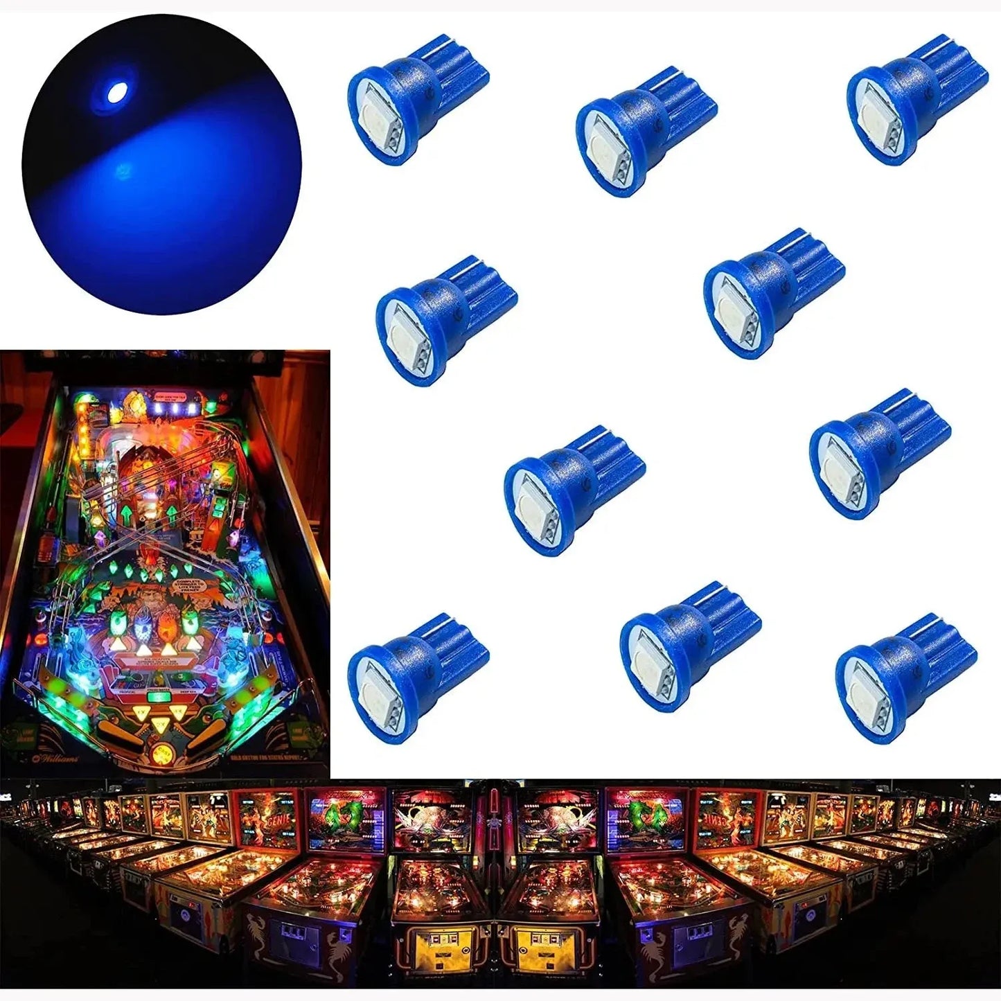LED Wedge Arcade Pinball Machine Light Bulb 1SMD T10 #555 6.3V AC / DC (10PCS)