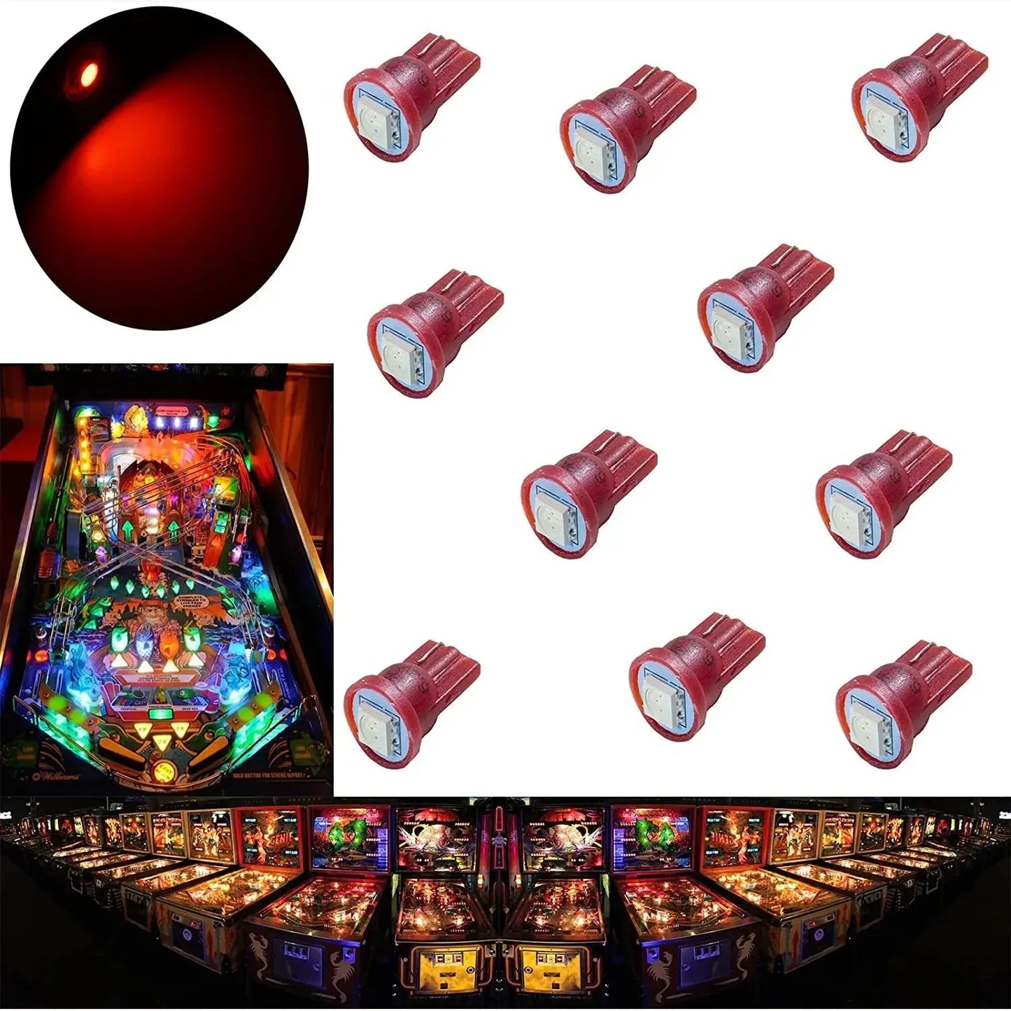 LED Wedge Arcade Pinball Machine Light Bulb 1SMD T10 #555 6.3V AC / DC (10PCS)