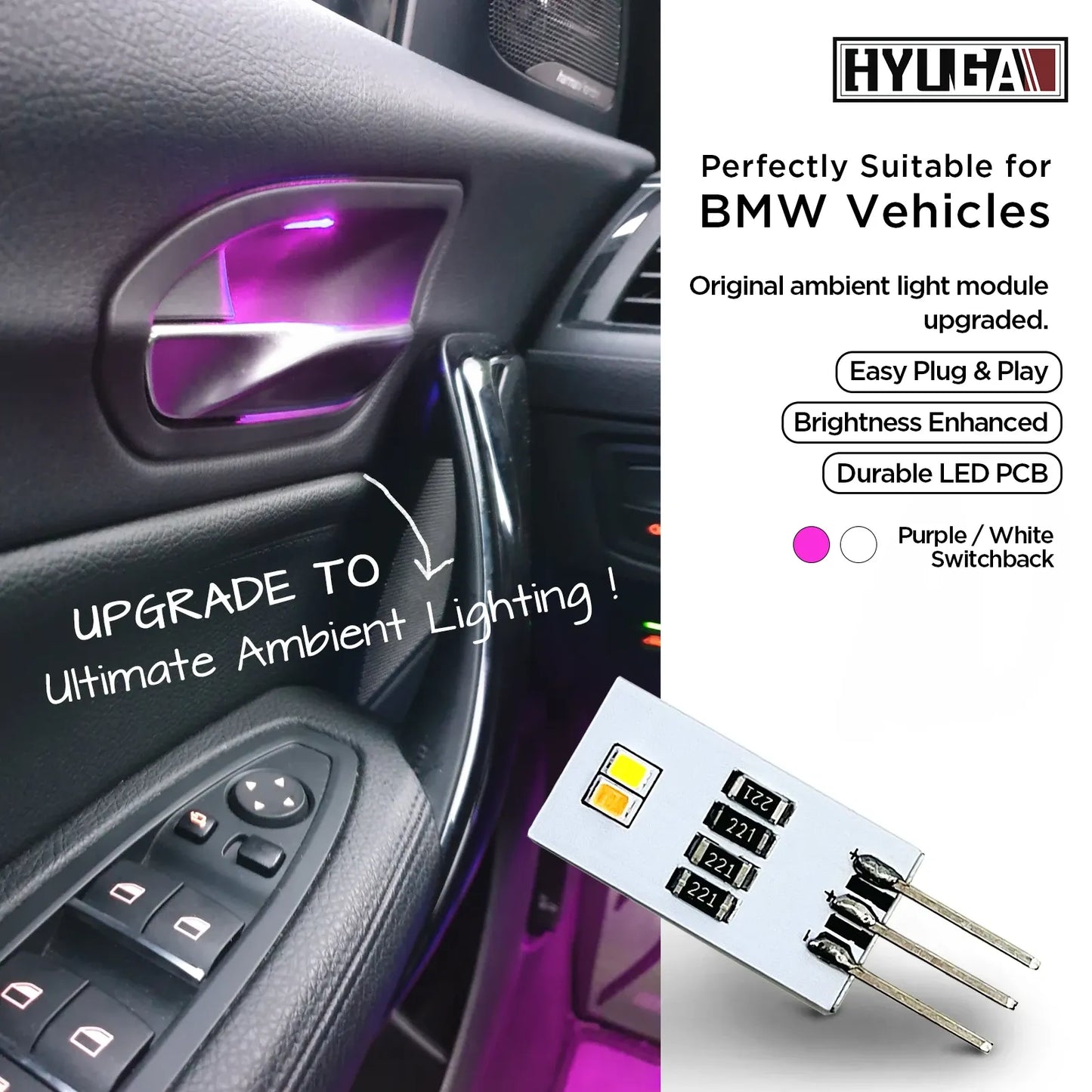 For BMW LED Ambient Board Light Door Handle Replacement compatible with BMW 1 Series F20, BMW 3 Series F30, BMW 4 Series F32, 5 Series F10/F11 (Pack of 2)