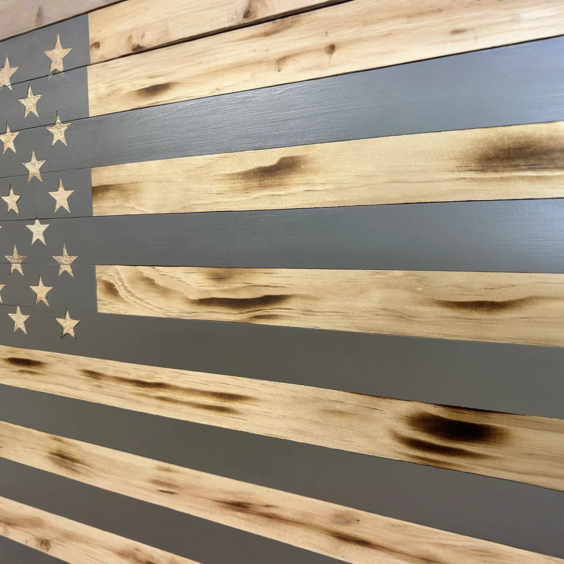 Wooden American flag with a rustic finish