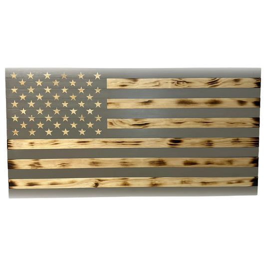 Classic Burnt Wood American Flag Gun Storage Cabinet (Gray)