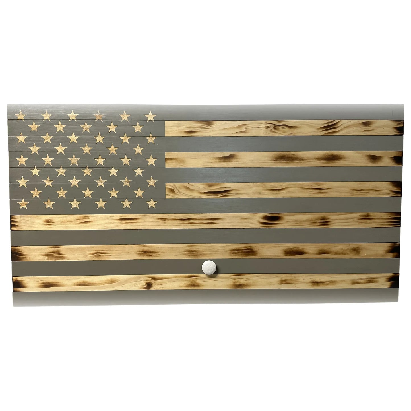 Classic Burnt Wood American Flag Gun Storage Cabinet (Gray)