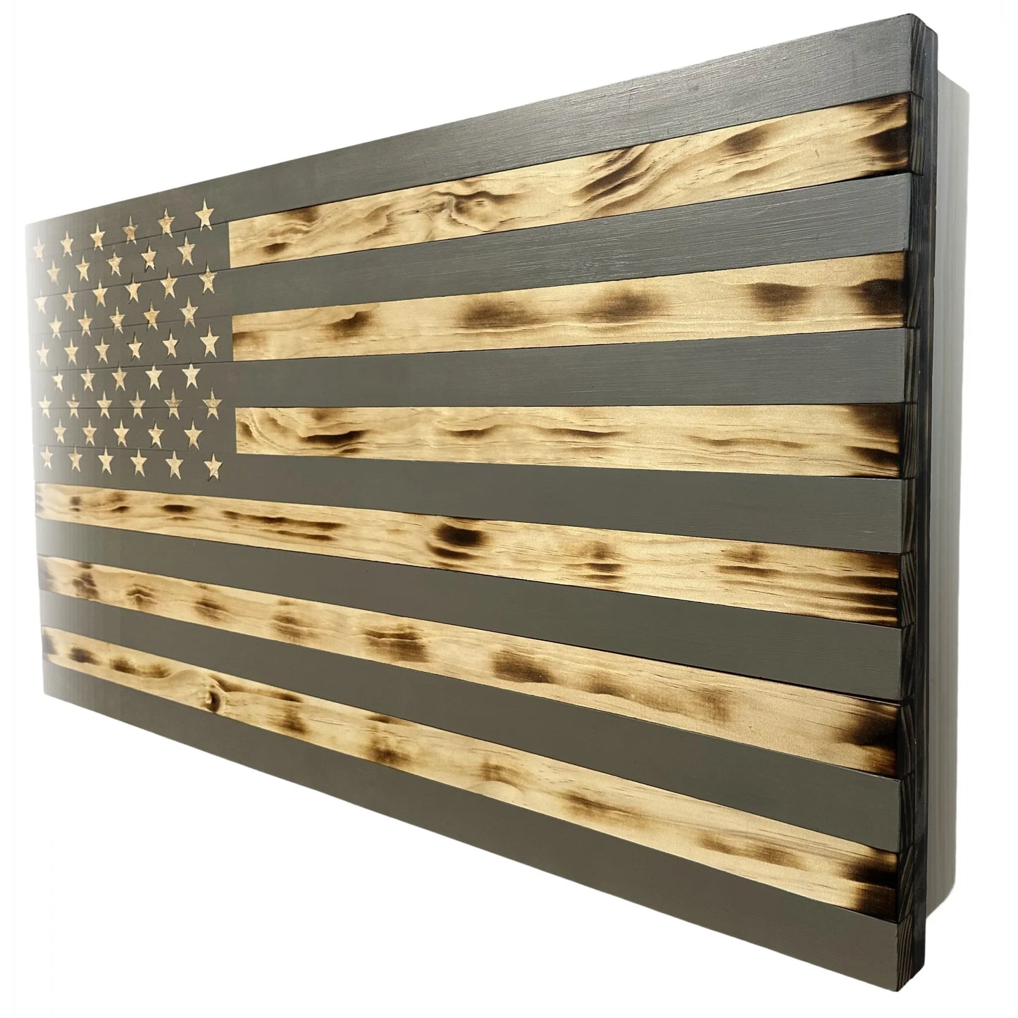 Classic Burnt Wood American Flag Gun Storage Cabinet (Gray)